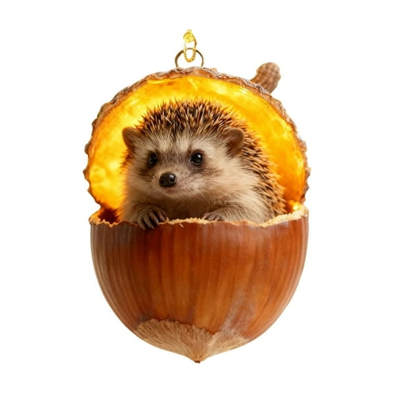 Zhourta Forest Animal Acorn Ornaments Cute Forest Animal Christmas Ornament Hanging 2D Acrylic Acorn Ornaments for Christmas Tree Decoration Hedgehog