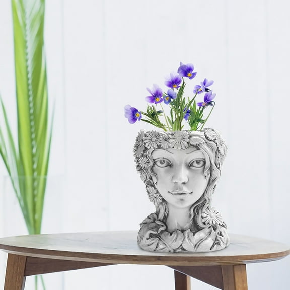 Zhourta Goddess Head Planter Resin Lady Head Planter Funny Face Flower Pot Decorative Girl Statue Planter Pot Indoor Outdoor
