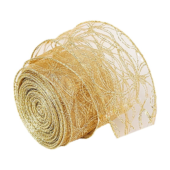 Zhourta Gold Christmas Ribbon with Glitter Copper Stripe Edges 78.84×2.48Inch Christmas Tree Printed Ribbon DIY Christmas Tree Bow Decoration