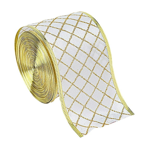 Zhourta Gold Christmas Ribbon with Glitter Copper Stripe Edges 78.84×2.48Inch Christmas Tree Printed Ribbon DIY Christmas Tree Bow Decoration