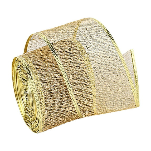 Zhourta Gold Christmas Ribbon with Glitter Copper Stripe Edges 78.84×2.48Inch Christmas Tree Printed Ribbon DIY Christmas Tree Bow Decoration