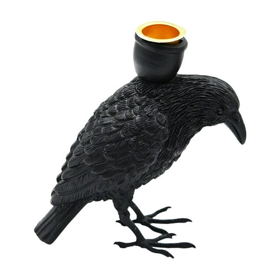 Zhourta Halloween Black Raven Candle Holder Resin Decor with Spooky Design for Tabletop Display and Party Atmosphere