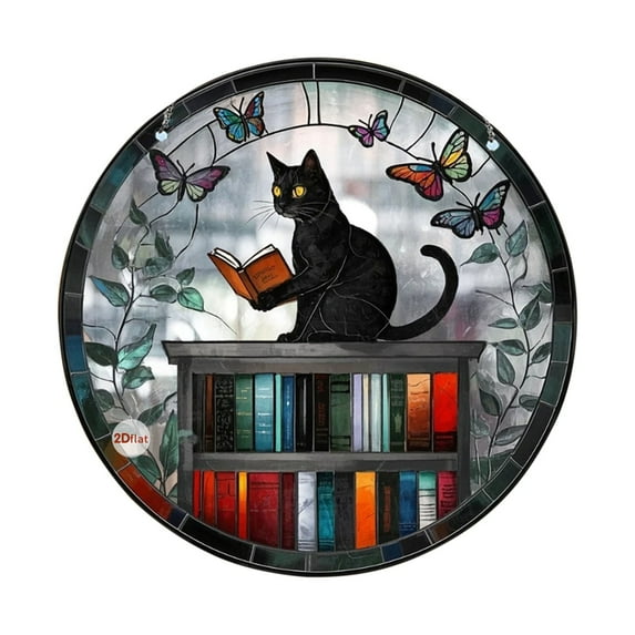 Zhourta Halloween Crow Cat Acrylic Round Ornaments Spooky Hanging Decor for Window Tree and Gothic Party Supplies