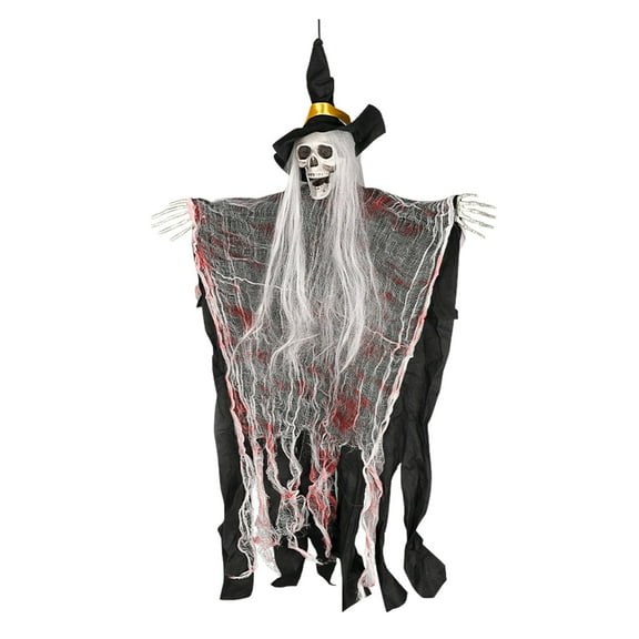 Zhourta Halloween Hanging Witch Skeleton with Hat Spooky Ghost Decor for House Escape Room Party Scenes