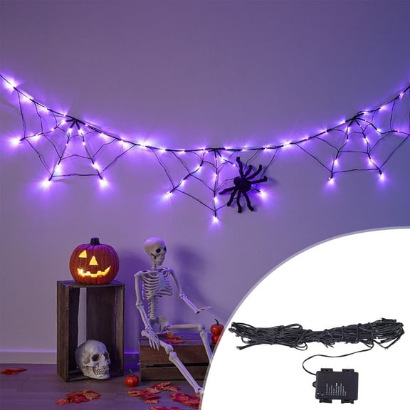 Zhourta Halloween Lights String with Spider Web Design LED Decorative Web Lights for Indoor Outdoor Spooky Party Decor