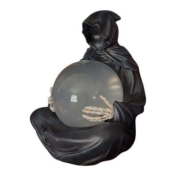 Zhourta Halloween Mysterious Wizard Statue with Crystal Ball & Spellbook Decor for Home Party Magic Theme