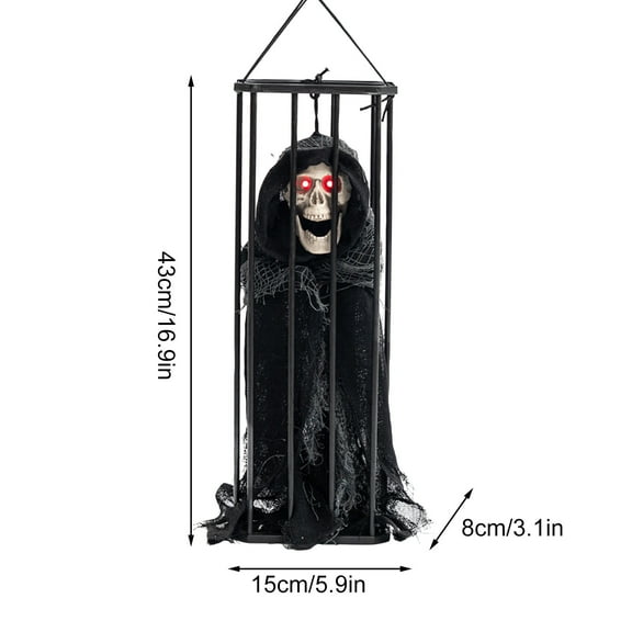 Zhourta Halloween Prisoner Cage Ghost Decor Spooky Jail Cell Prop with Skeletal Figure for House Party Scary Display