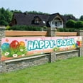 thumbnail image 1 of Zhourta Happy Easter Banner Garden Hanging Easter Sign Wall Decoration with Shape Of Cute Colorful Rabbits and Eggs for Indoor Outdoor Decorations 7.87×1.3Inch, 1 of 4
