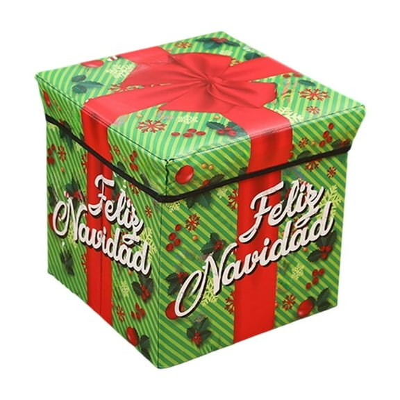 Zhourta Household Storage Ottoman with Christmas Gift Box Design Multifunctional Toy Organizer and Decorative Storage Bench