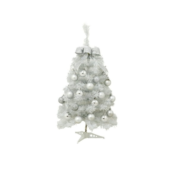 Zhourta Luminous Mini Christmas Tree 17.72Inch with Warm LED Lights Bow Tree Topper Decoration Desktop Christmas Decoration Hanging Ornament