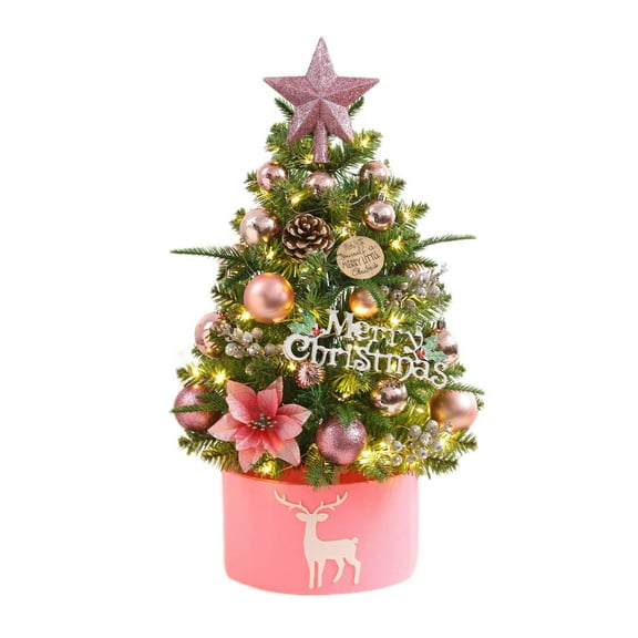 Zhourta Mini Christmas Tree with lights set Faux Christmas Tree Ornament Small Desktop Decoration Living Room Bedroom Holiday Party Decoration