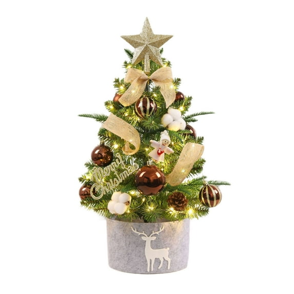 Zhourta Mini Christmas Tree with lights set Faux Christmas Tree Ornament Small Desktop Decoration Living Room Bedroom Holiday Party Decoration