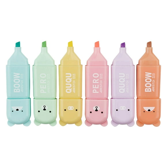 Zhourta Mini Colored Highlighters 6 Colors Cartoon Shape Pastel Marker Writing Tools Set for Teacher Notepad Annotation Office
