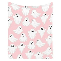 Zhourta Pink Halloween Ghost Blanket Soft Flannel Throw for Couch Office Nap Cozy Spooky Decor