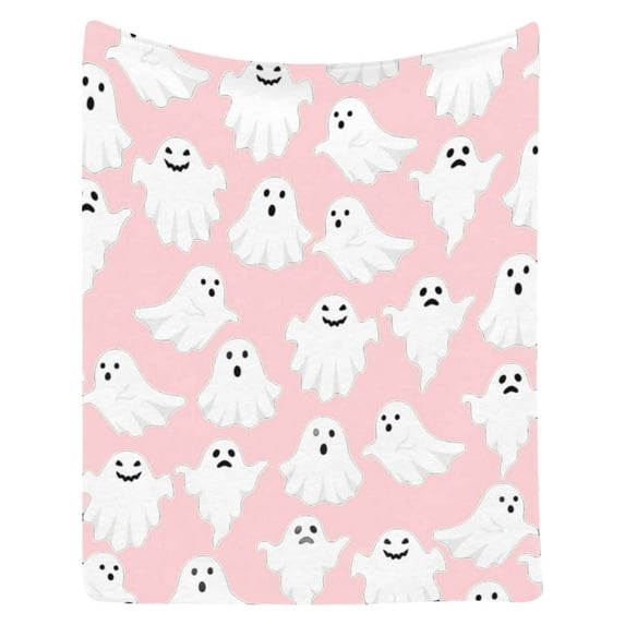 Zhourta Pink Halloween Ghost Blanket Soft Flannel Throw for Couch Office Nap Cozy Spooky Decor