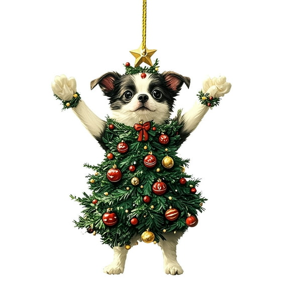 Zhourta Puppy Ornament for Christmas Tree Smile Standing Animal Christmas Ornament Adorable Pet Dressed as a Christmas Tree Lucky Pendant Gifts