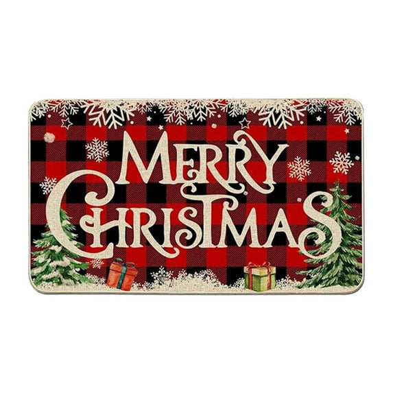 Zhourta Red Merry Christmas Plaid Car Pattern Doormat Kitchen Oil Absorbent Stain Absorbent Kitchen Cover Entry Door Non Wear Non Slip Home Holiday Doorma