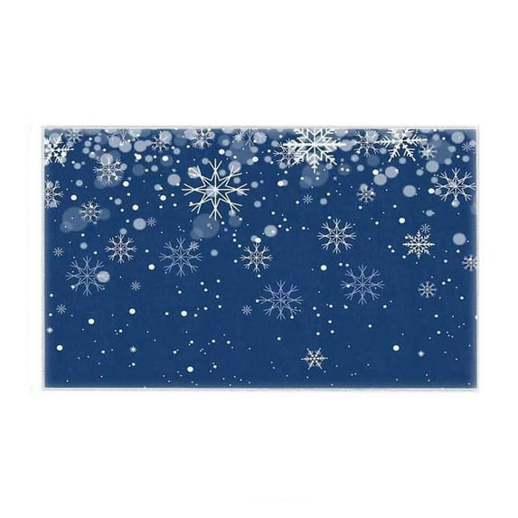Zhourta Snowflake Blue Kitchen Rug Christmas Crystal Velvet Door Mat Floor Mat Water Oil Absorbent Non Slip Mat Entry Door Mat Home Decor