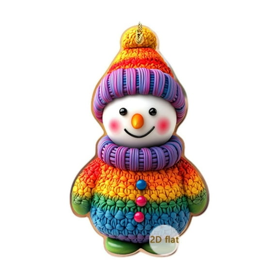 Zhourta Snowman with Rainbow Scarf and Sweater 3 Inch Christmas Ornament Hanging Christmas Tree Decoration 2D Acrylic Car Rearview Mirror Pendant Merry Christmas Gift