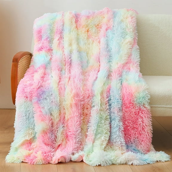 Zhourta Soft Fluffy Throw Blanket 31x47in for Couch Warm Cozy Velvet Flannel Blanket for All Seasons Colorful Lightweight Comfy Blanket for Sofa Bed