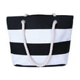 thumbnail image 1 of Zhourta Striped Beach Bag for Women Lightweight Waterproof Sandproof Hemp Rope Splicing Tote Bags Reusable Grocery Shoulder Bag with Zipper Pocket Tropical Summer Vacation, 1 of 7