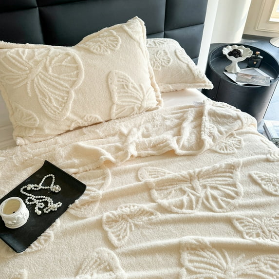 Zhourta Tufu Velvet Blanket 59.06 x 78.74 in Comfortable Lightweight Butterfly Design Jacquard Cotton Blend Blanket Extra Soft Plush Throw for Sofa Bed Couch Lounging