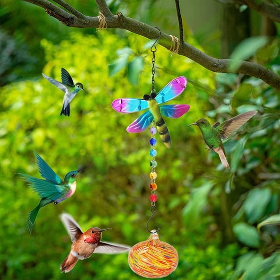 Zhourta Wind Chimes Hummingbird Feeders for Outdoors Painted Animal Shapes Sunlight Refractor Hanging Squirrel Ant and Bee Proof Never Leak Charming Garden Decor for Outside
