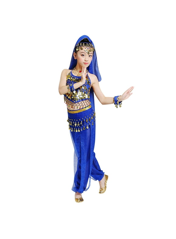 Zhouzou Kids Indian Belly Dance Girls Costume Halloween Performance Sets Sizes 11-12 Years