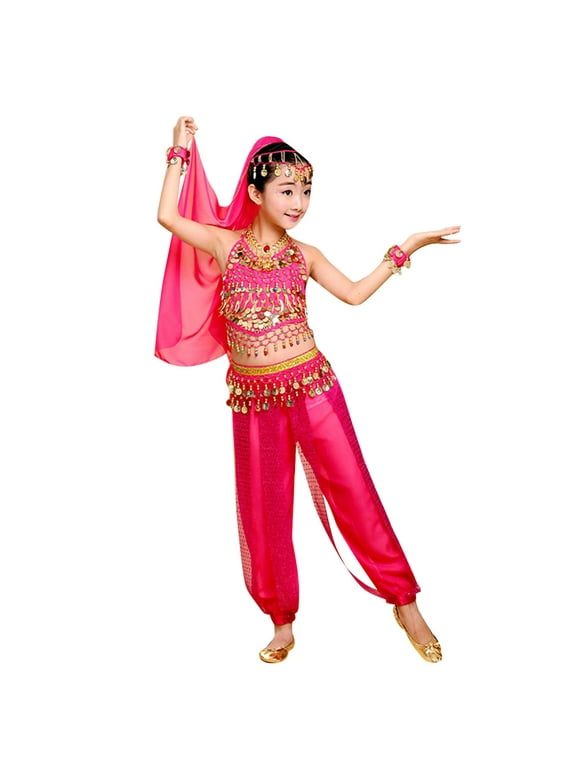 Zhouzou Kids Indian Belly Dance Girls Costume Halloween Performance Sets Sizes 9-10 Years