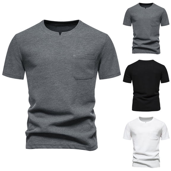 Zhouzou Mens Fashionable Small V Neck Design Casual Short Sleeved T Shirt For Men Loose Solid Color Pockets Men T Shirts Short Sleeved Tshirts