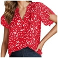 thumbnail image 1 of Zhouzou Women's Casual V Neck Floral Print Smocked Short Sleeve Chiffon Blouses Bohemian Top Shirts, 1 of 5
