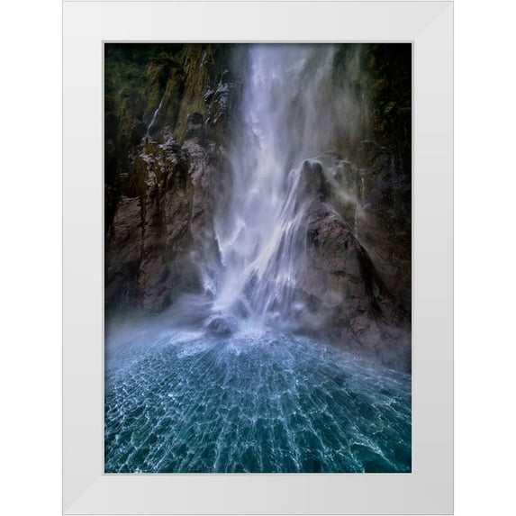Zhu, Hua 11x14 White Modern Wood Framed Museum Art Print Titled - Stirling Falls Along Milford Sound