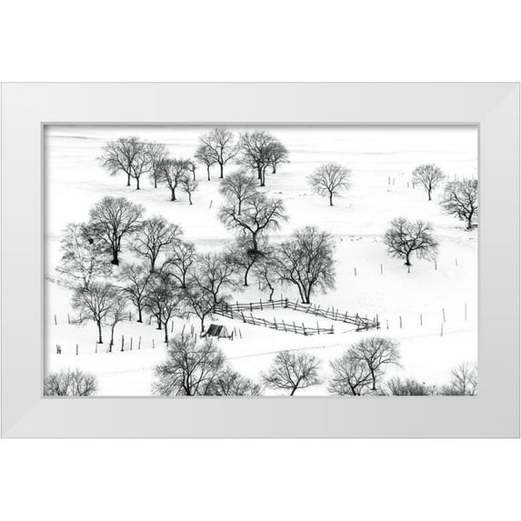 Zhu, Hua 14x10 White Modern Wood Framed Museum Art Print Titled - Bashang Winter