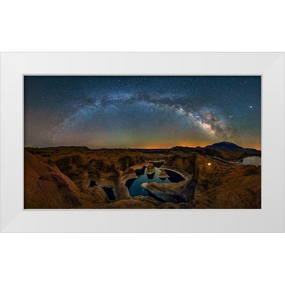 Zhu, Hua 14x10 White Modern Wood Framed Museum Art Print Titled - Milky Way Over Reflection Canyon