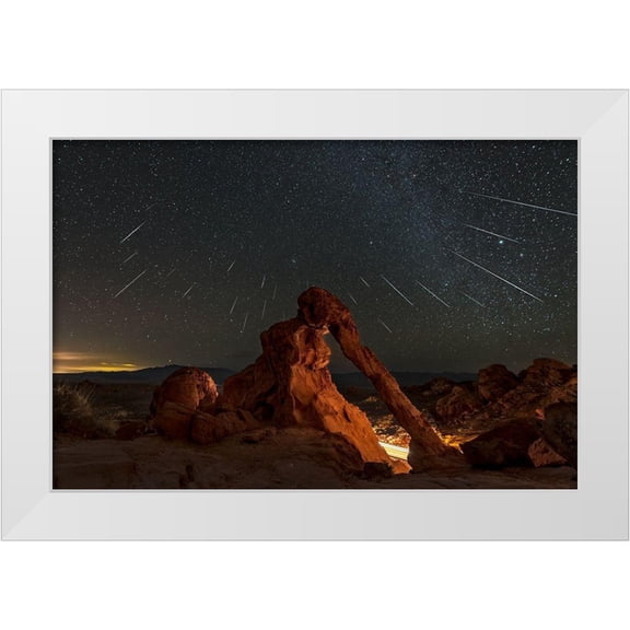 Zhu, Hua 14x11 White Modern Wood Framed Museum Art Print Titled - Geminid Meteor Shower Above The Elephant Rock