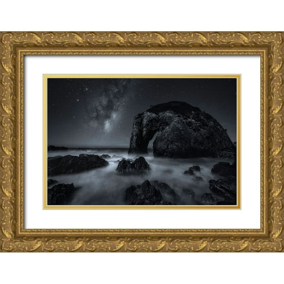 Zhu, Jingshu 32x23 Gold Ornate Wood Framed with Double Matting Museum Art Print Titled - The Horse At Night