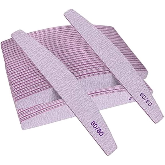 Zhu997 80/80 Grit Nail Files (50 Pack), Emery Boards for Acrylic Nails and Gel Nails, Coarse Nail File Double Sided 80 Grits Emory Professional Nail Filers Reusable Washable Manicure Curved Gray Bulk