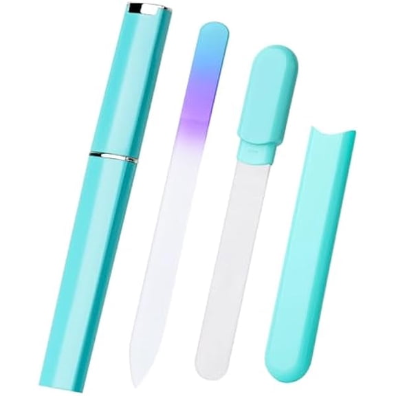 Zhu997 Glass Nail File and Buffer with Case, Crystal Fingernail Files for Natural Nails Care Glass Nail Shiner Nano Polisher for Travel Home Salon Nail Filer Stocking Stuffers