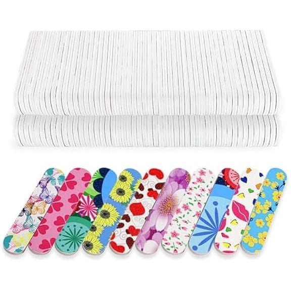 Zhu997 Mini Nail Files, Colorful Emery Boards for Nails Double Sided 180 Grit Emory, Gifts Bulk Fingernails Manicure Tools Shaping Buffing Smoothing Filers Cute 3.5 (100 Pcs