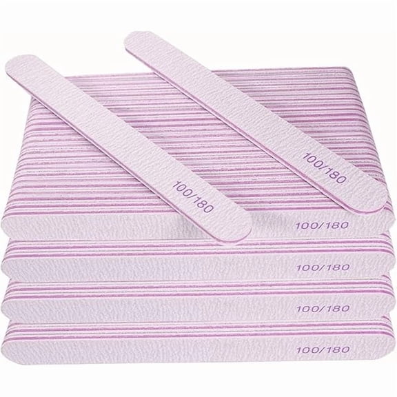 Zhu997 Nail File (100 Pcs), Bulk Emery Board Nail Files for Acrylic Nails and Natural Nails, 100/180 Grit Double Sided Emory Boards for Gel Nail Professional Reusable Washable Manicure Pedicure