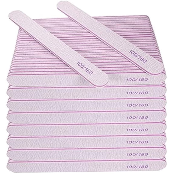 Zhu997 Nail File (200 Pcs), Bulk Emery Board Nail Files for Acrylic Nails and Natural Nails, 100/180 Grit Double Sided Emory Boards for Gel Nail Professional Reusable Washable Manicure Pedicure