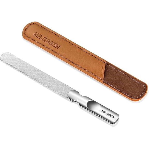 Zhu997 Stainless Steel Nail File with Anti-Slip Handle and Leather Case, Double Sided and Files Nails Easily for Men and Woman