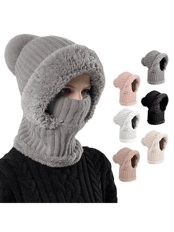 Women's Knitted Hat in Autumn and Winter, 2026 New 3 in 1 Beanie Hat Cold Resistant, Wind-Resistant Face Mask Hooded Scarf