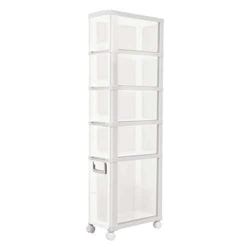 ZhuWa Narrow Storage Cabinet,Slim Rolling Storage Cart,Narrow Pantry Thin Cabinet,Bathroom Slim Storage Cart,Small Plastic Rolling Shelf with Transparent Drawers