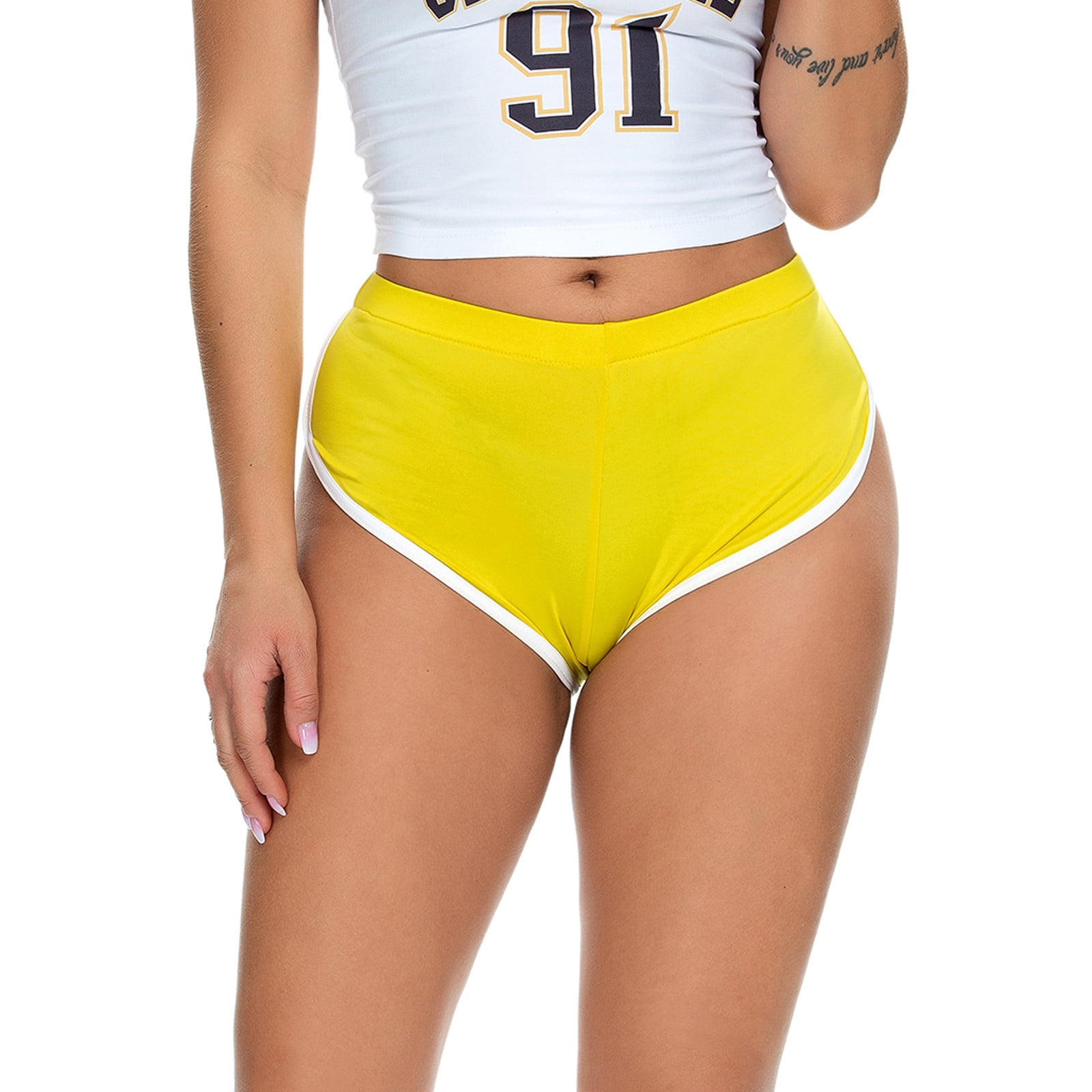 ZhuYan Plus Size Shorts for Curvy Women Women s Summer Shorts Hot Pants Sexy Running Stretch Sports Shorts Yoga Pants Yellow