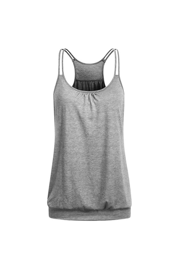 Womens Sleeveless Scoop Neck Flowy Loose Fit Workout Shirts Racerback Long Tank Tops Gray