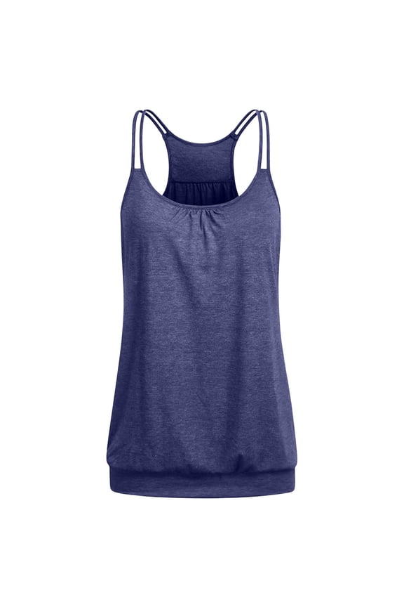 Womens Sleeveless Scoop Neck Flowy Loose Fit Workout Shirts Racerback Long Tank Tops Navy