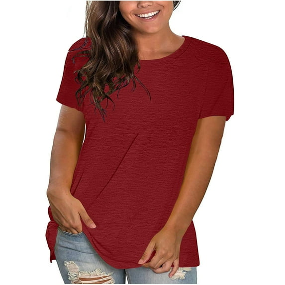 ZhuYan Womens T Shirts Short Sleeve Crewneck Loose Summer Tees Basic Tops Wine