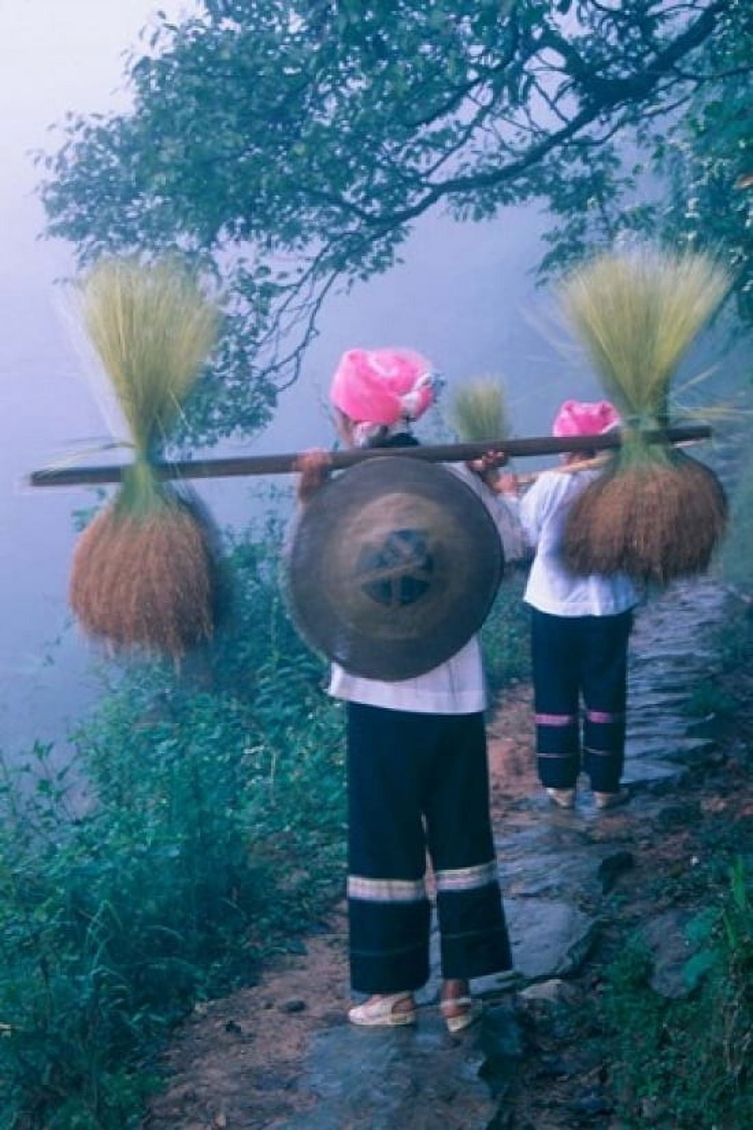 Zhuang Girls Carrying Hay China Canvas Art - Keren Su DanitaDelimont (12 x 17)