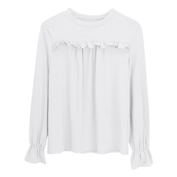 Zhuashum 10-11 Years Teen Tops For Girls Solid Color Crewneck Long Sleeve Tee Spring Summer Daily Shirts Adorable Outfits White